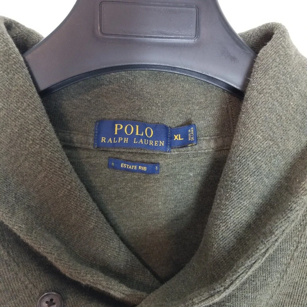 Polo Ralph‎ Lauren Shawl Collar Pullover Mens XL Olive Green Estate Rib Cotton
